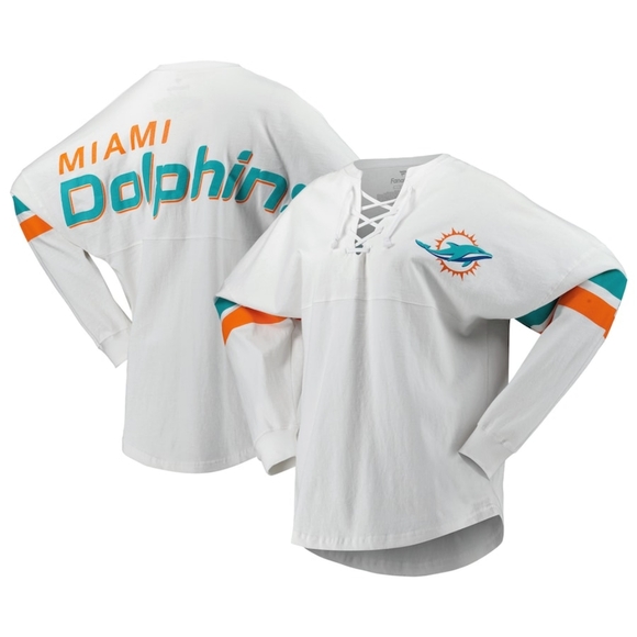 Miami Dolphins Lace Up Spirit Jersey Long Sleeve Tshirt In S NWOT UNISEX - Picture 1 of 9